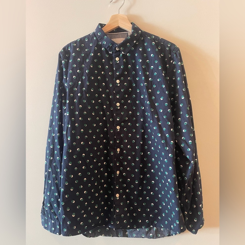 Minimum Men's Dark Blue Shirt with Green Dots